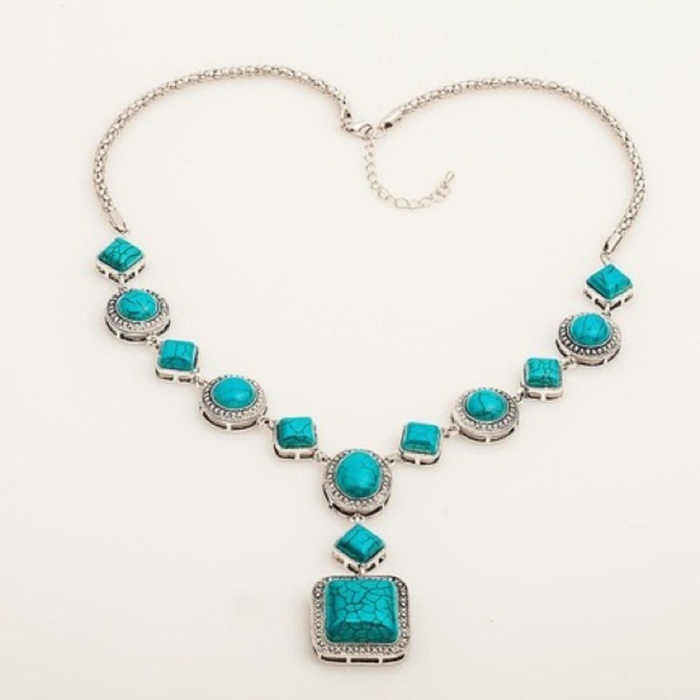 Vintage Turquoise and Silver Geometric Necklace